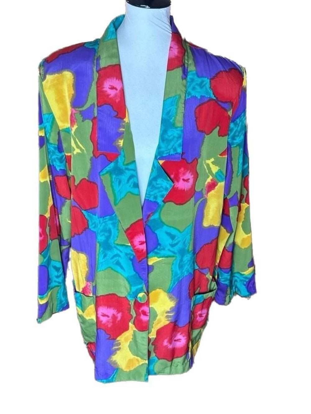 David Benjamin Vintage Colorful Floral Print Blazer Jacket Size 18